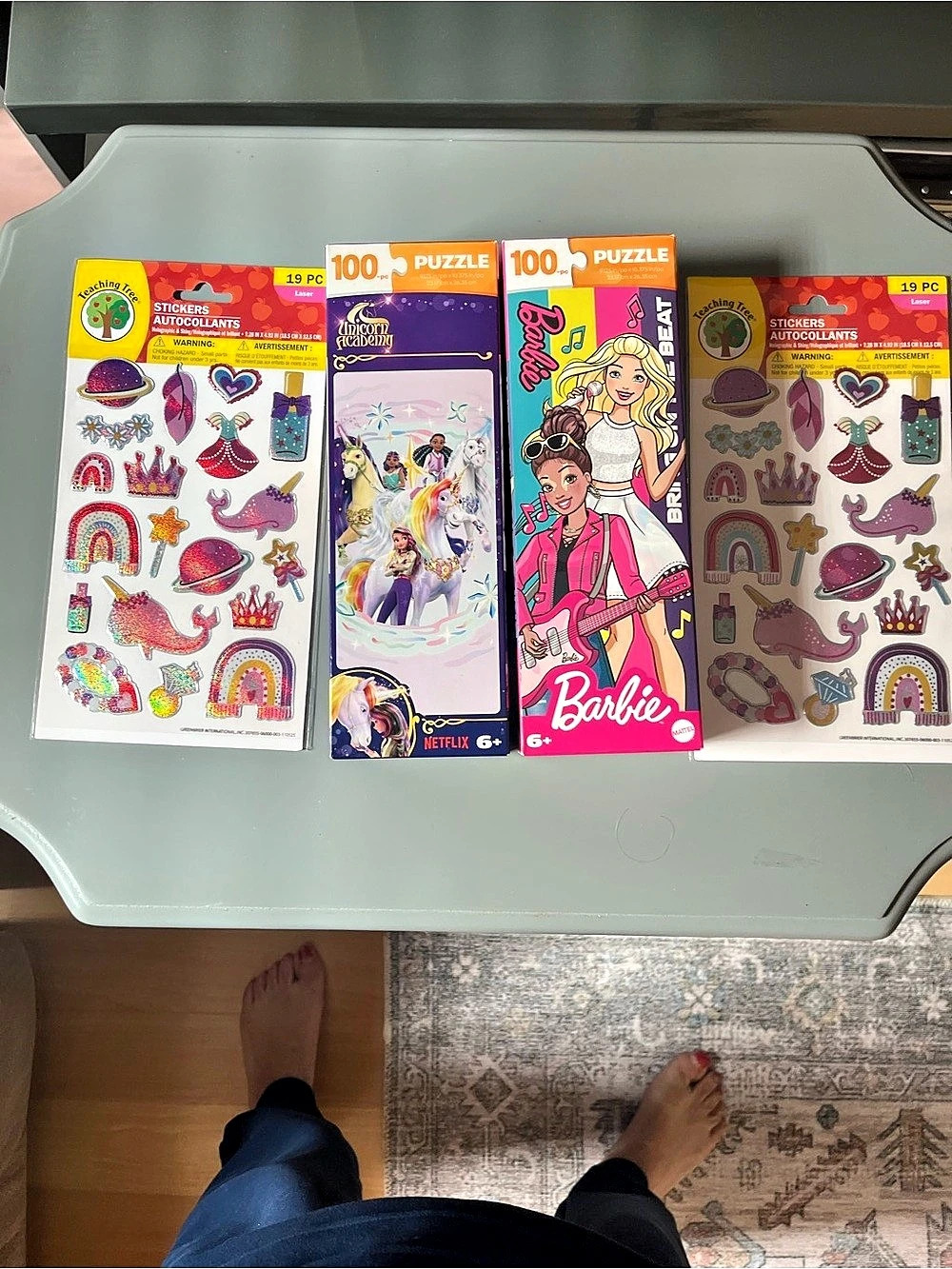 Barbie Puzzle and unicorn academy and 2 Sticker Activity Set Pink & Purple NWT